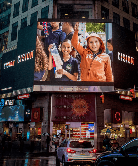 United Legwear & Apparel Co. - ULAC sock donations - a company that donates - Times Square NYC jumbotron